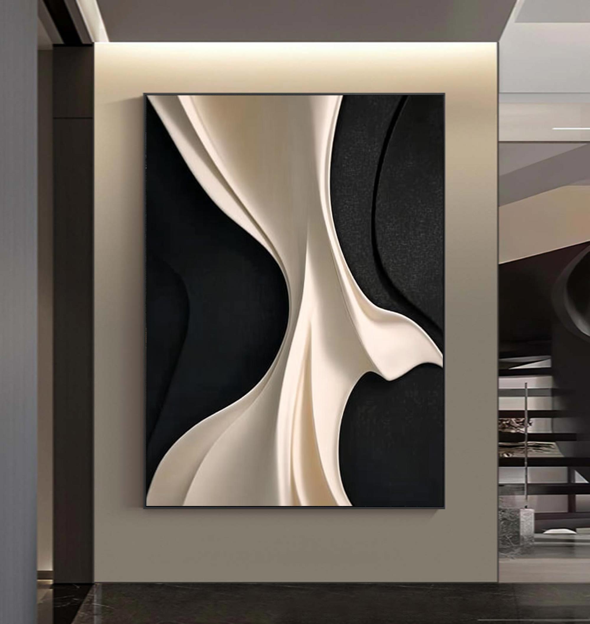 wood sculpture wall art Black and white wood carving texture wall decor