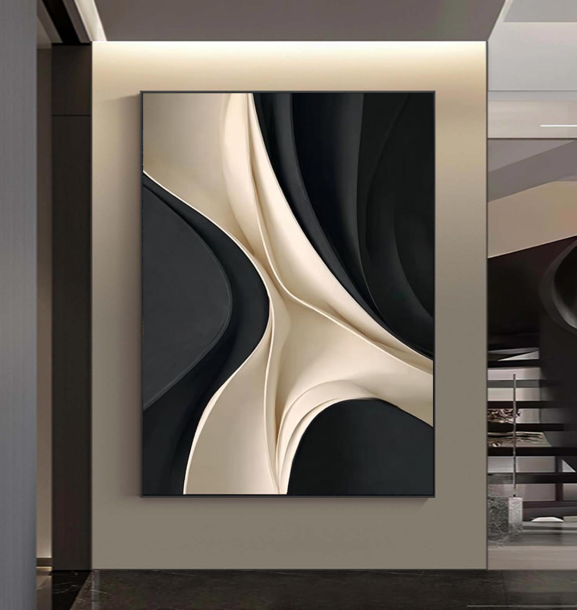 wood sculpture wall art Black and white texture wall decor carving art