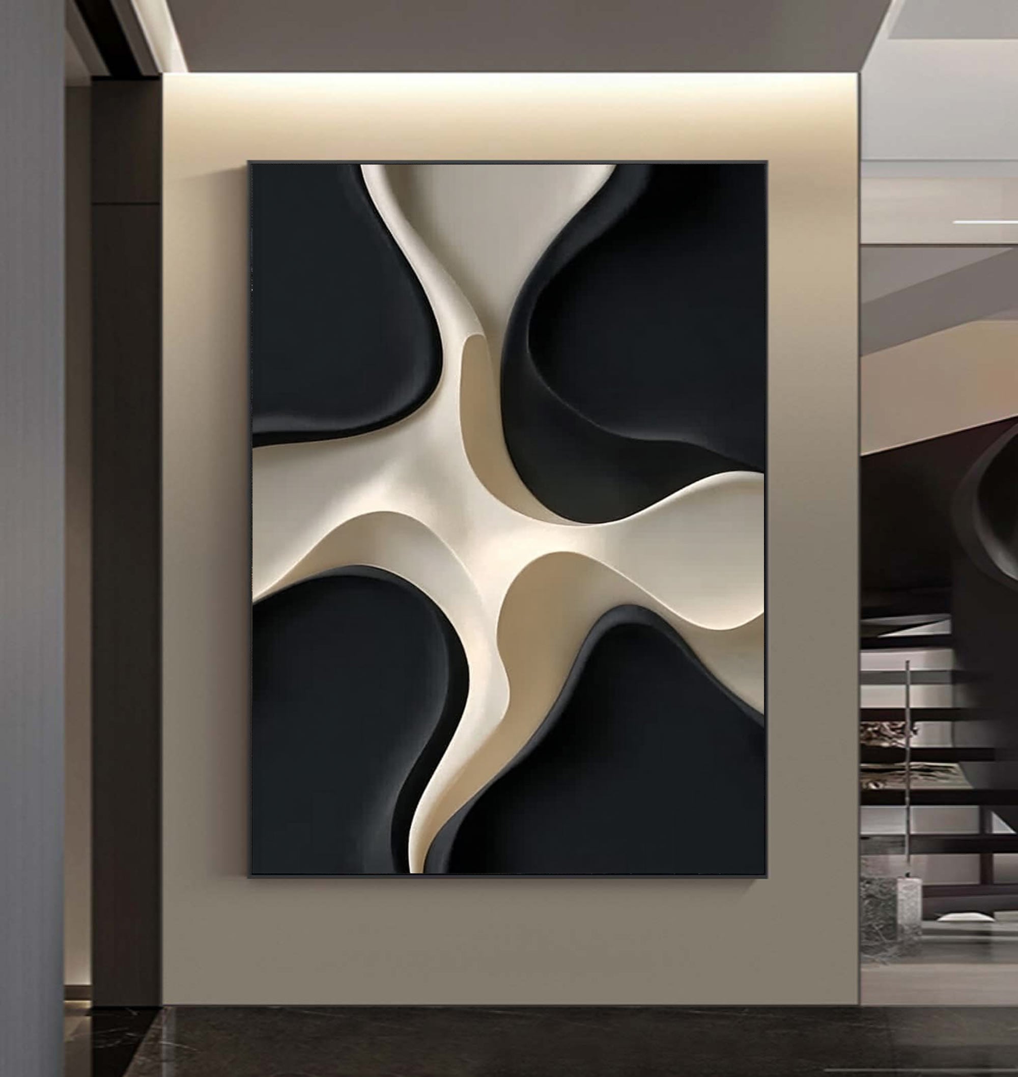Black and white texture wall decor wood sculpture wall decor painting