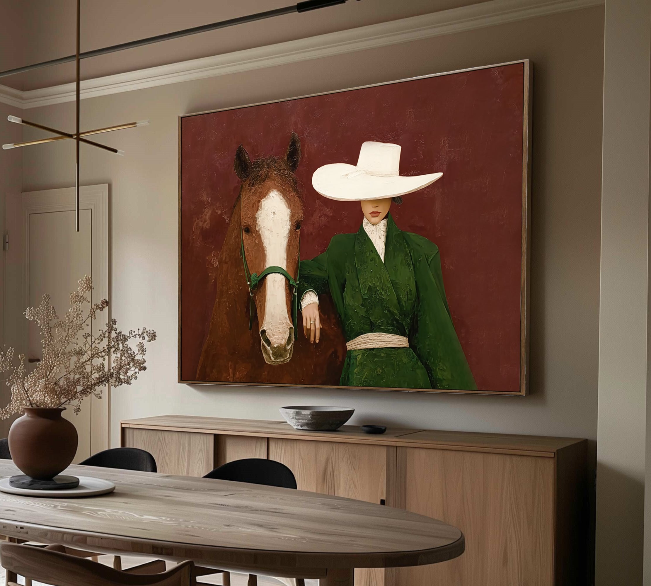 Modern Abstract Horse Art Mid-century Modern Woman and Horse Painting