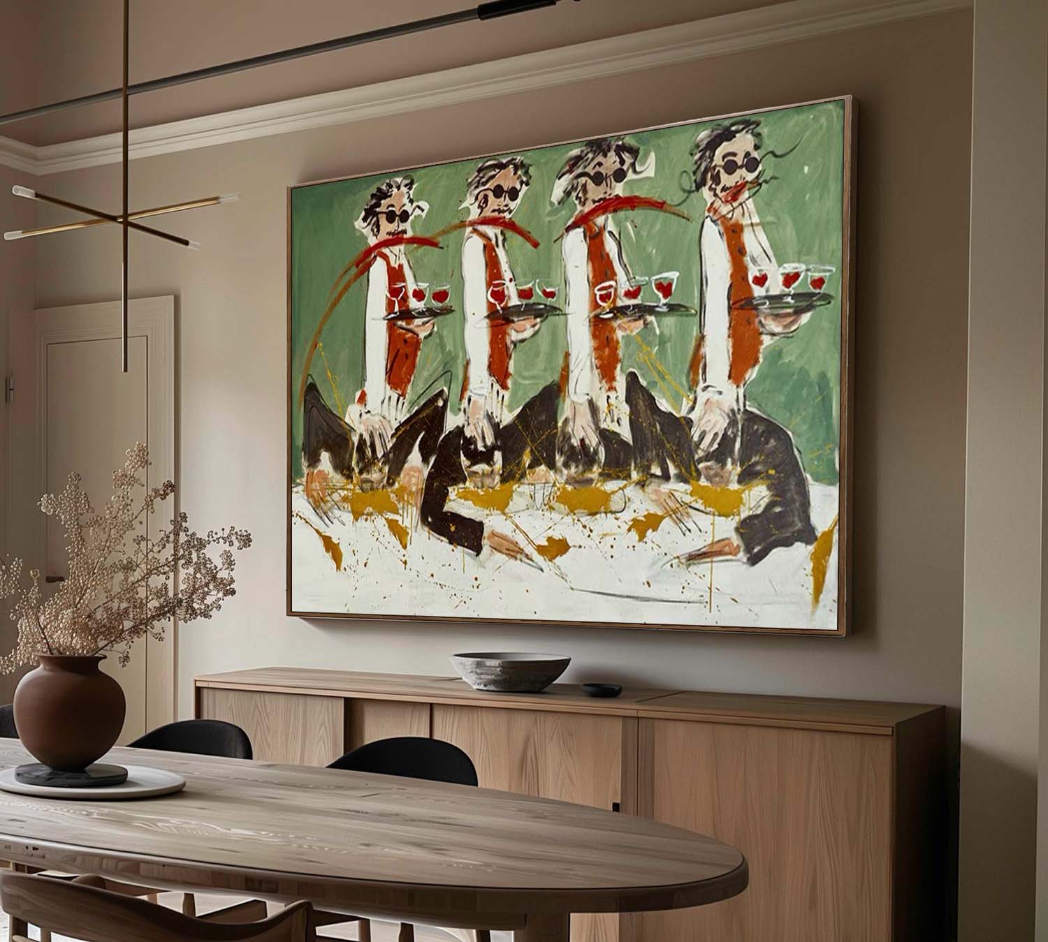 Modern Expressionist Waiter Oil Painting - Whimsical Bar & Dining Room Wall Art
