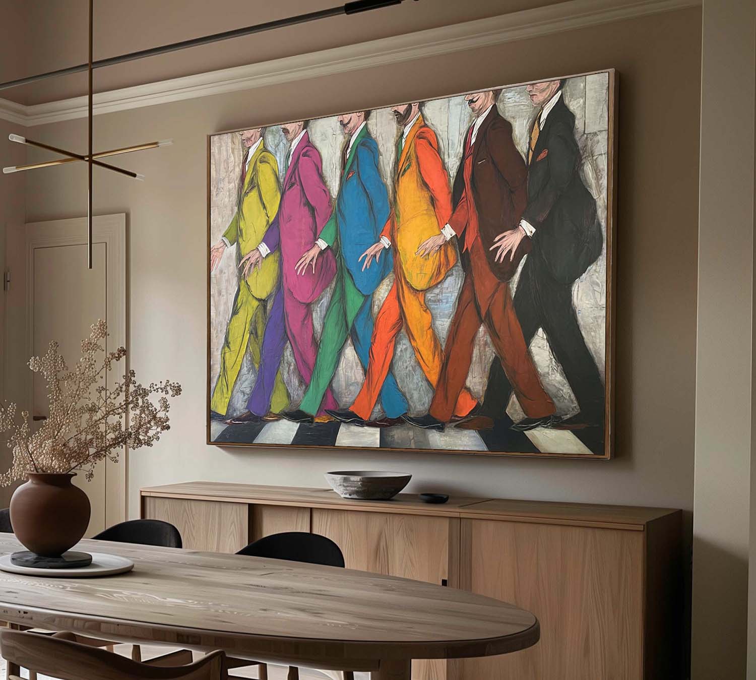 Abbey Road Tribute, Pop Art Figures, Hand-Painted Colorful Walking Men Canvas Art