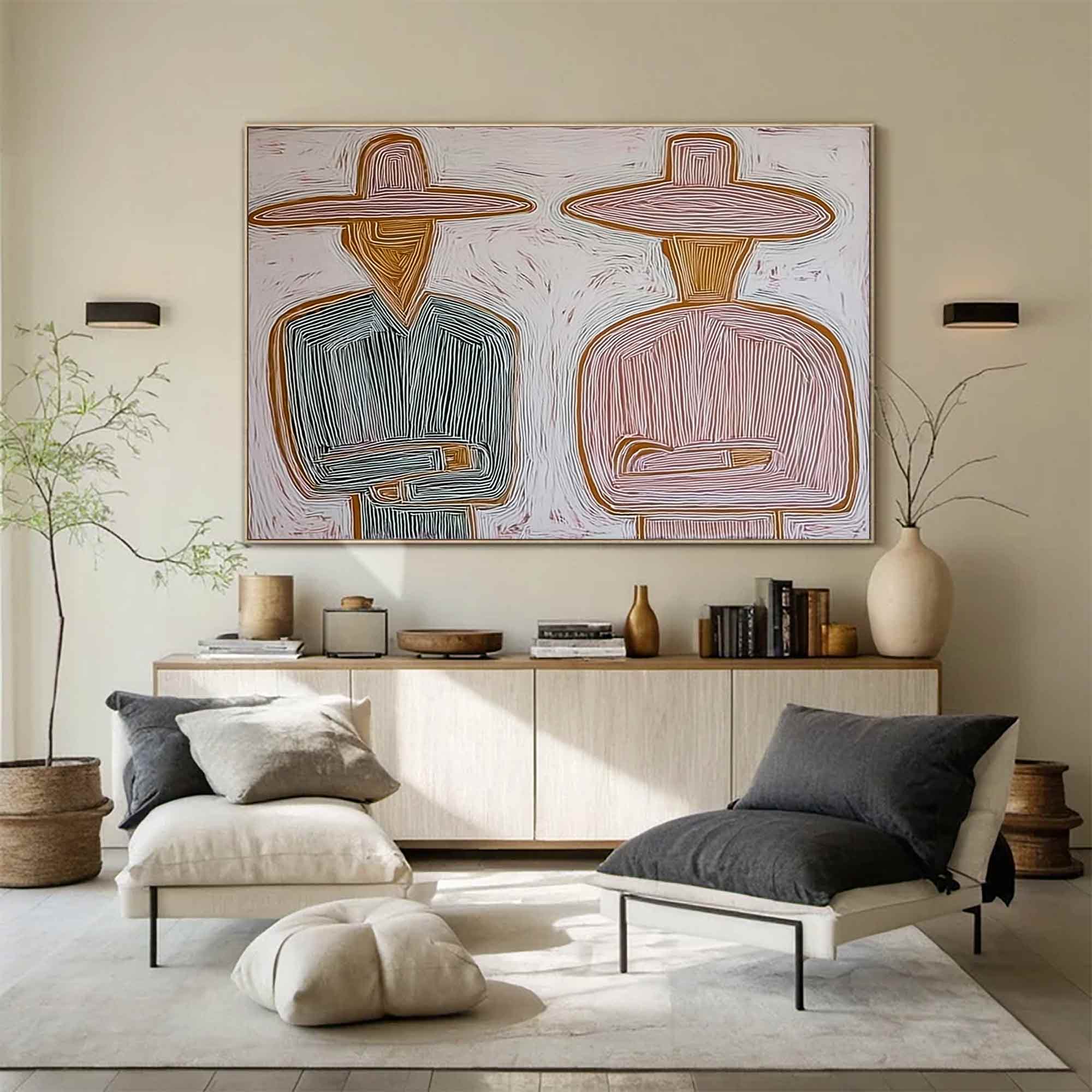Two cowboys abstract painting Western cowboys abstract figure decor