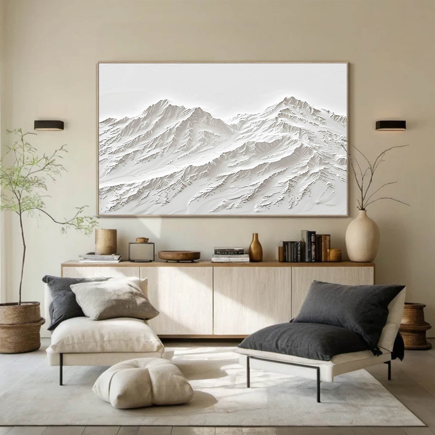 Large White Snow Mountain Painting White Snow Mountain Canvas Art white textured wall art
