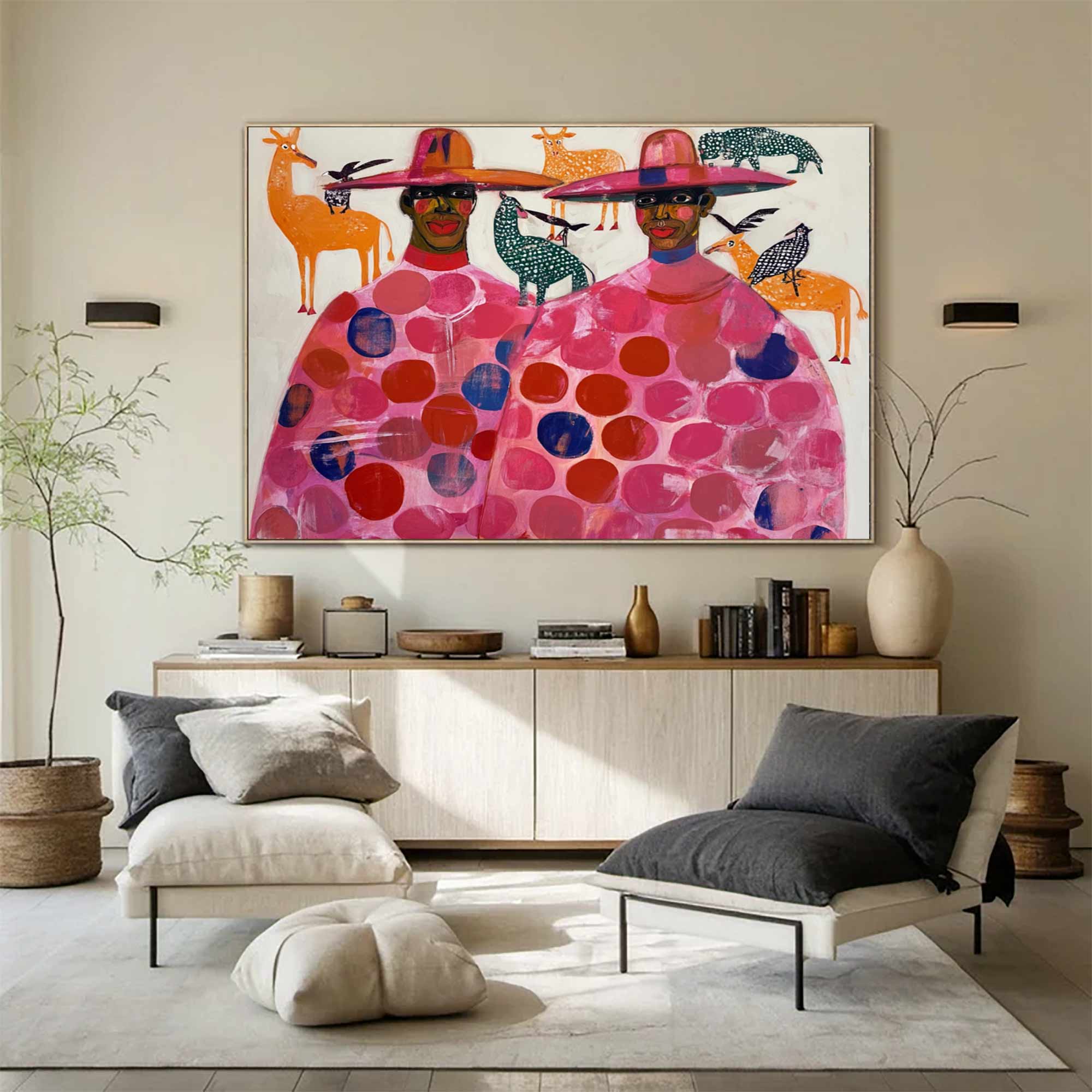 Abstract colorful people painting contemporary figure art Pink figure painting