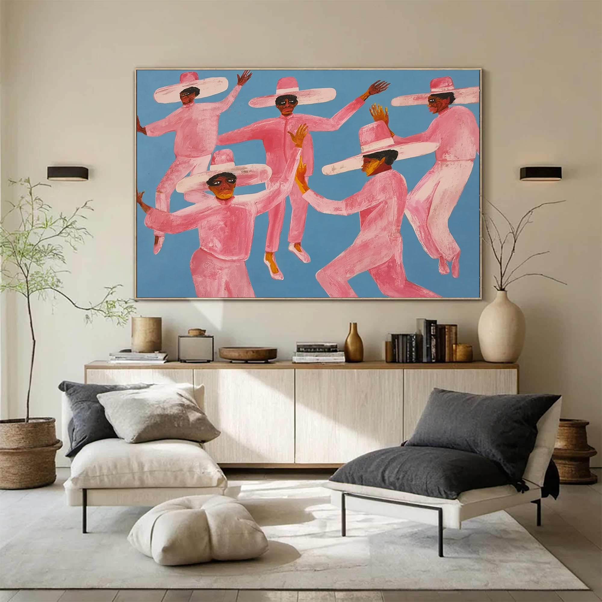 pink suit figure Abstract painting colorful hat people painting