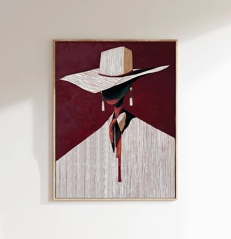 Minimalist Figure Painting Burgundy background Abstract Portrait Painting