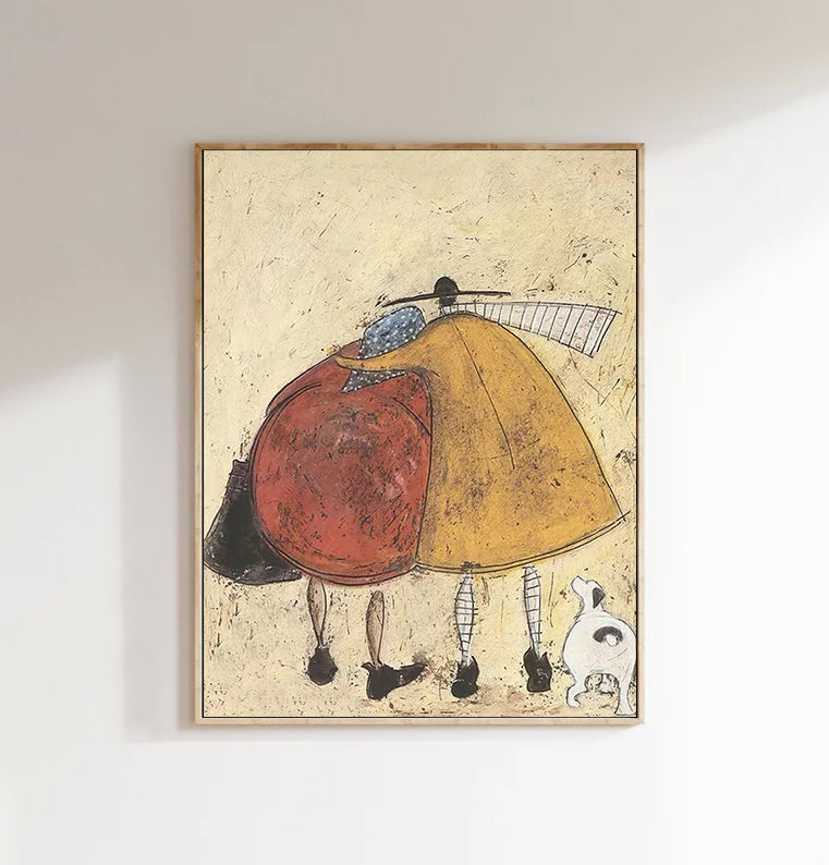 Modern Abstract Hugging Figures Canvas Art - Handcrafted Mid-Century Wall Decor for Living Room