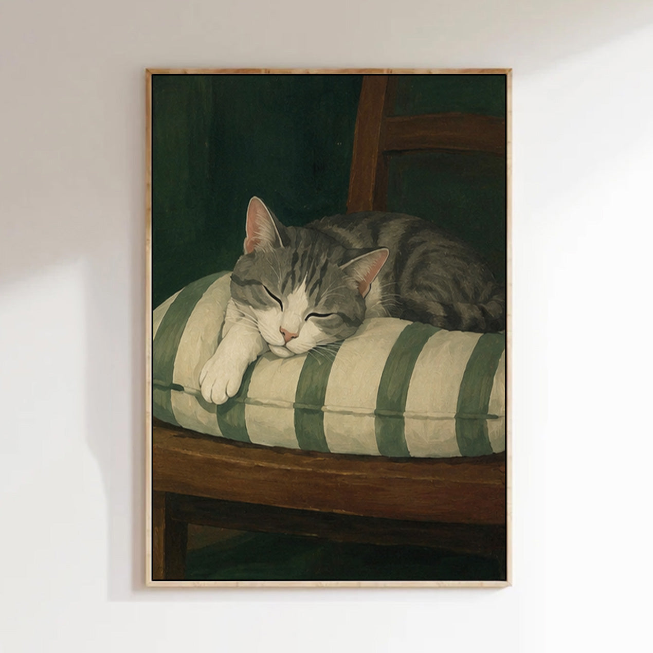 Mid-century Modern Sleeping Cat Oil Painting Modern Wabi-Sabi Style Pet Portrait art