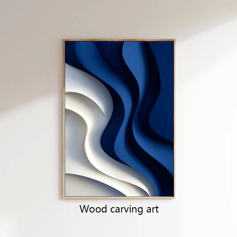 Blue 3D Textured Wall art Blue Sculptured art Painting Wood Block Art