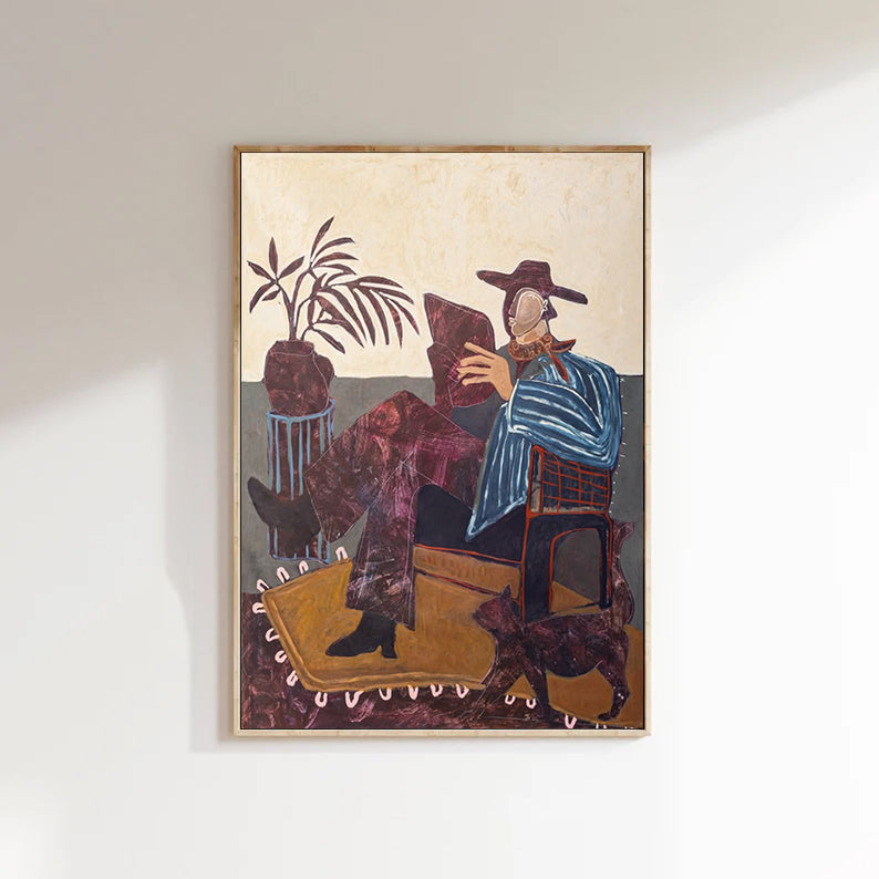 Modern Figurative Portrait Oil Painting Mid-century Modern People Decor