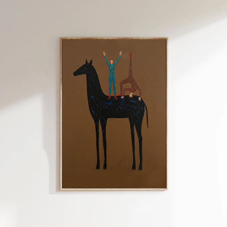 Abstract Horse Art Earth Tone Modern Equestrian Wall Decor Contemporary Folk Art