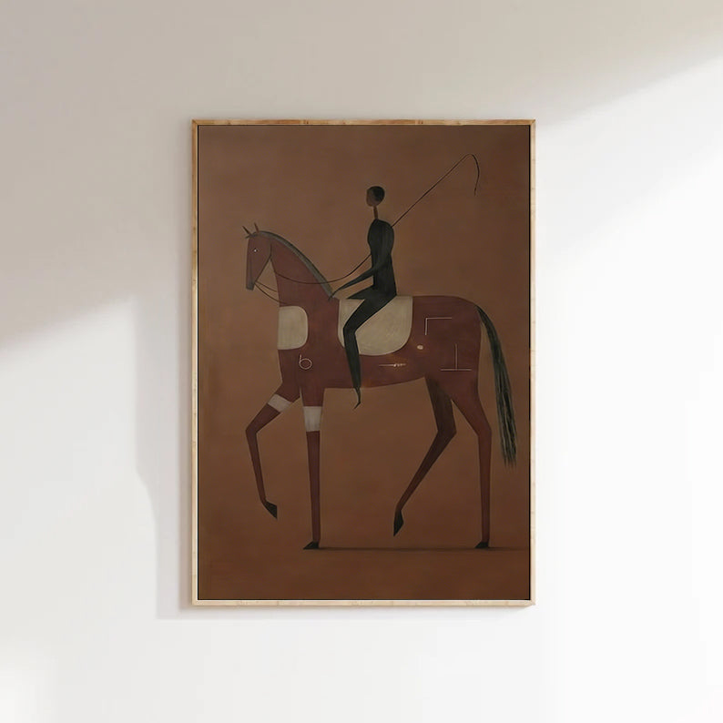 Abstract Horse and Rider Painting Modern Minimalist Equestrian Wall Art