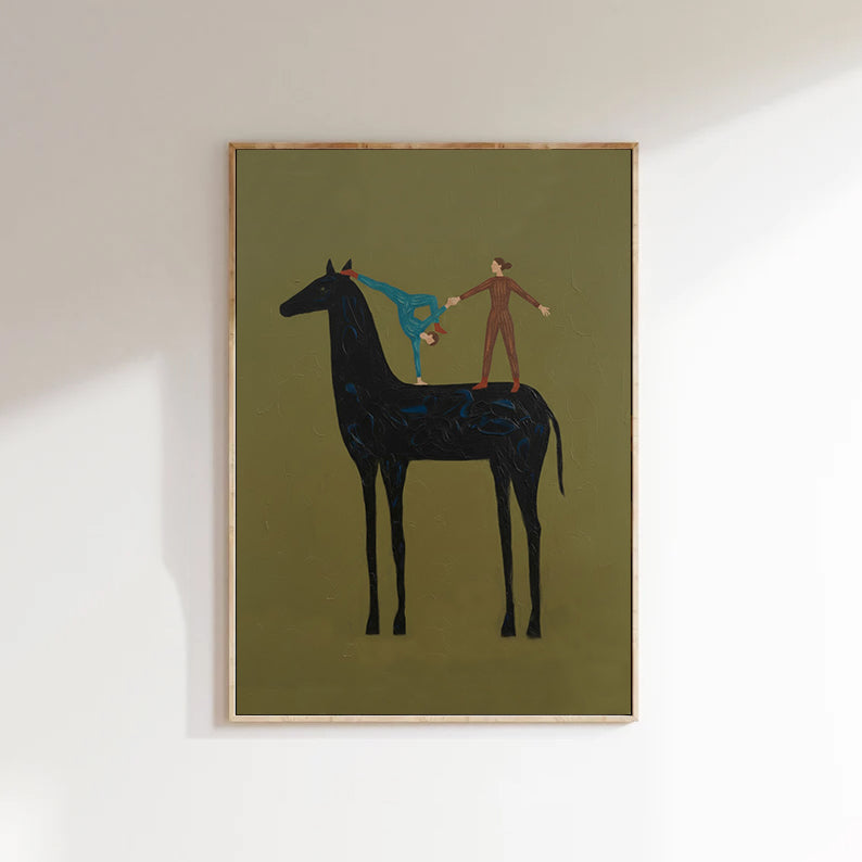 Abstract Horse and Rider Wall Art - Minimalist Equestrian Painting
