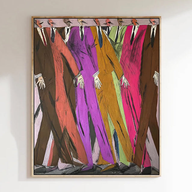 Colorful Abstract Men in Suits Oil Painting -Hand-Painted Expressionist Figurative Wall Art