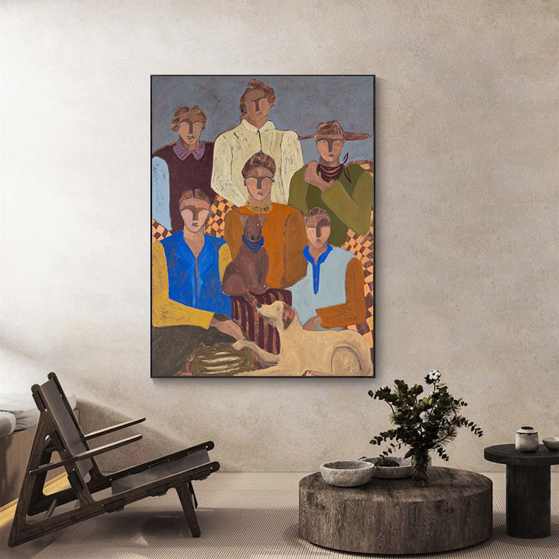 Modern Abstract Portrait art People and Dogs Art Family Gathering Moments