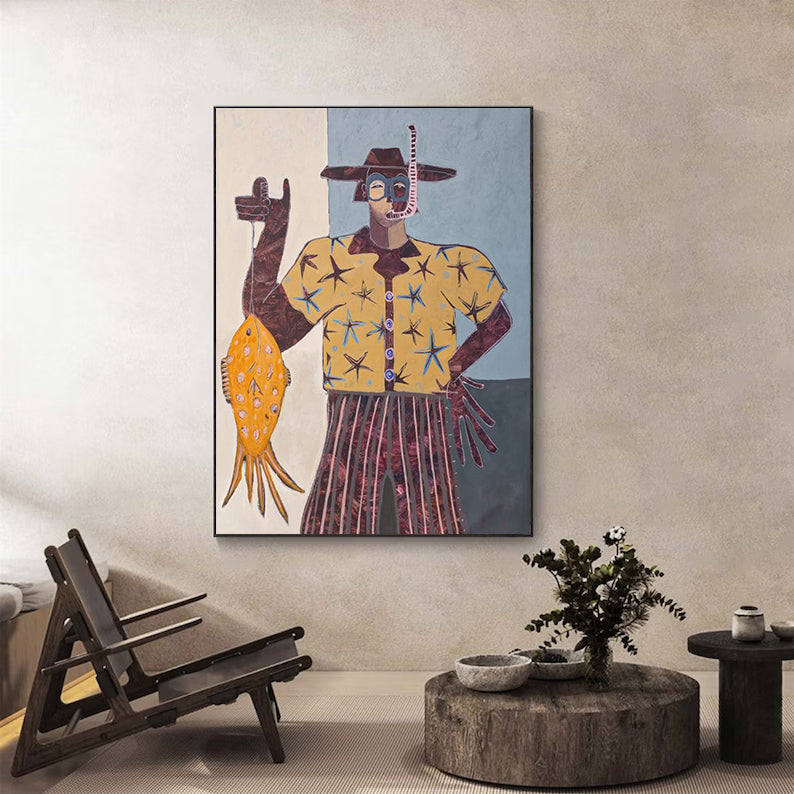 Modern Folk Art Painting, Contemporary Figurative Art Wabi-Sabi Wall Decor