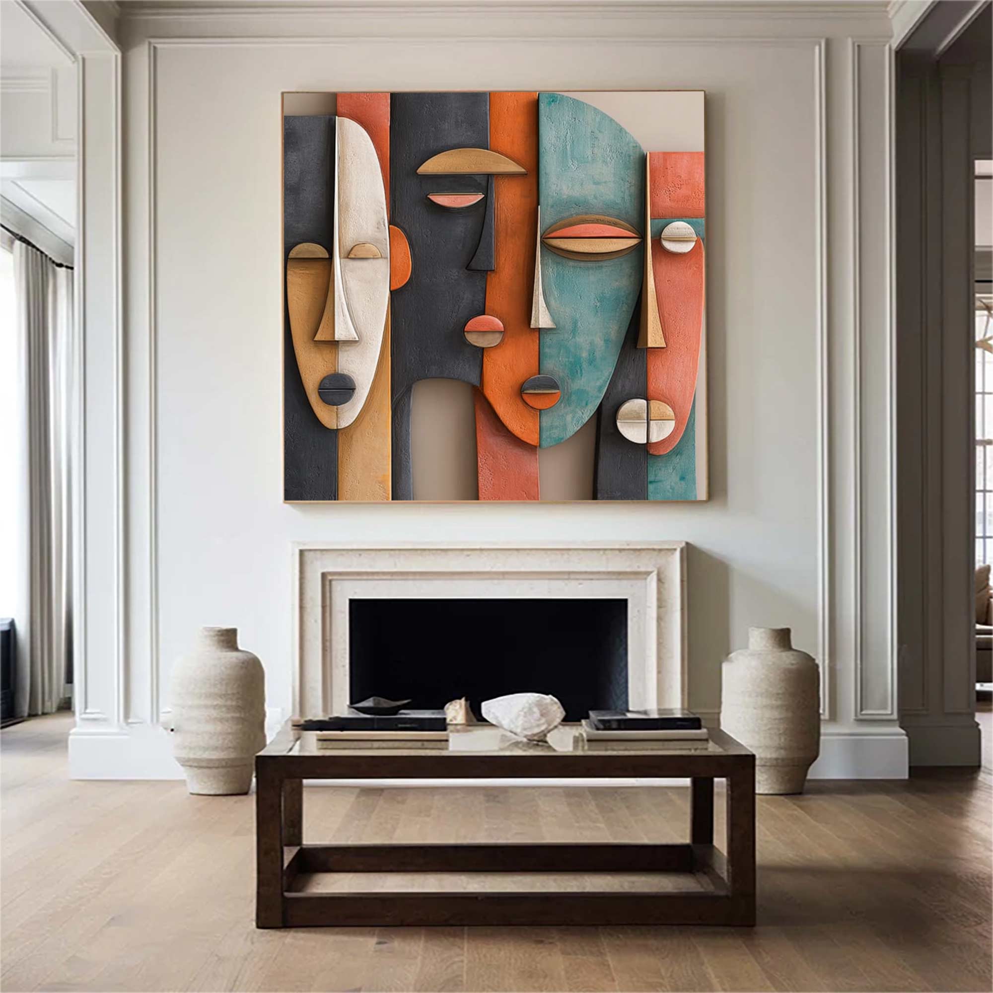 Abstract face painting Sculptured art Painting Wood carving wall art