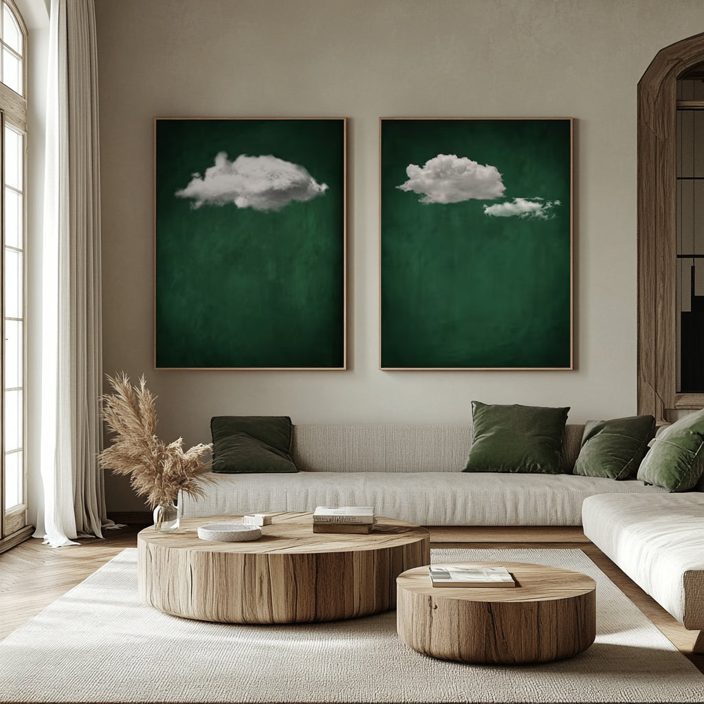 White cloud painting white cloud sky painting green abstract painting