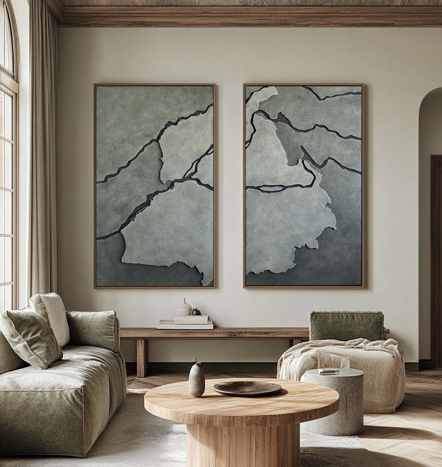 Handmade 2-Piece Wood Wall Art Set -Modern Abstract Geometric Wood Relief for Living Room