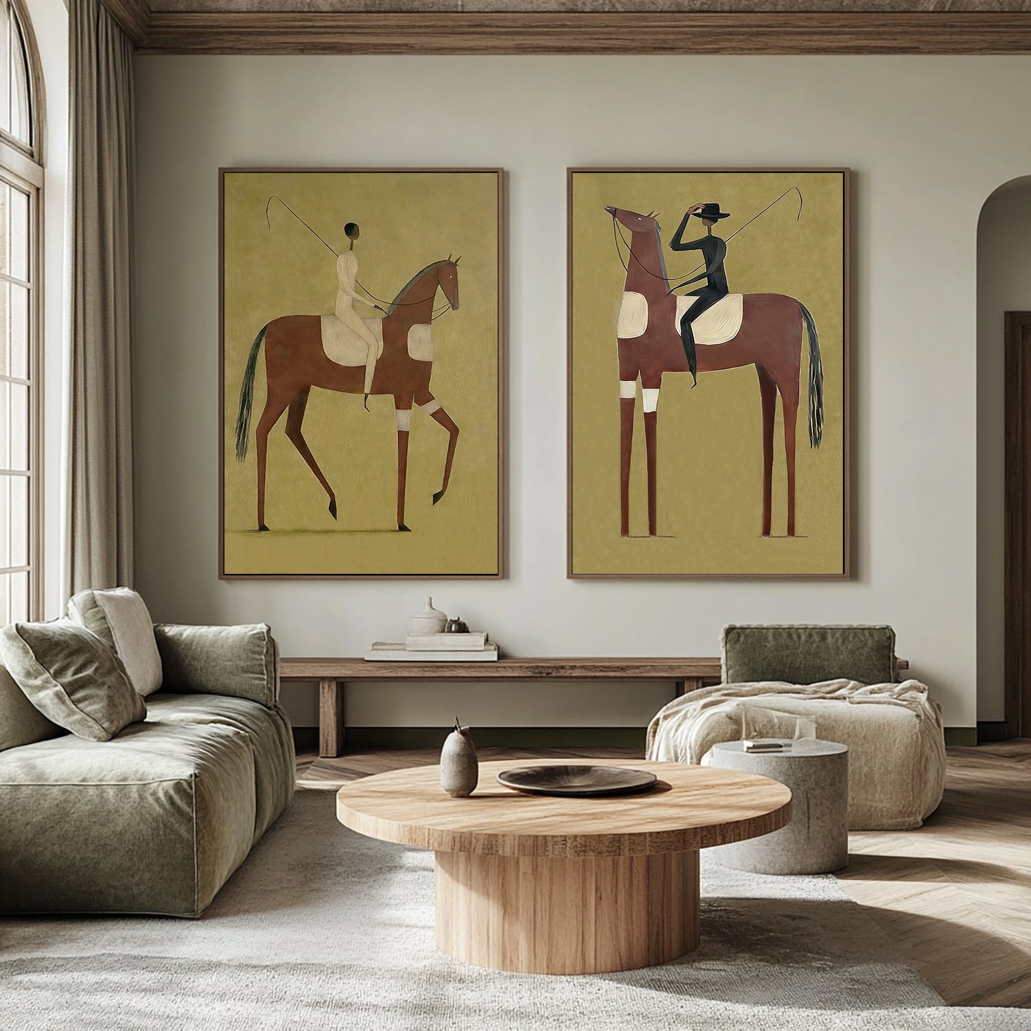 Set of 2 Equestrian Art Decor Minimalist Horse and Man Painting