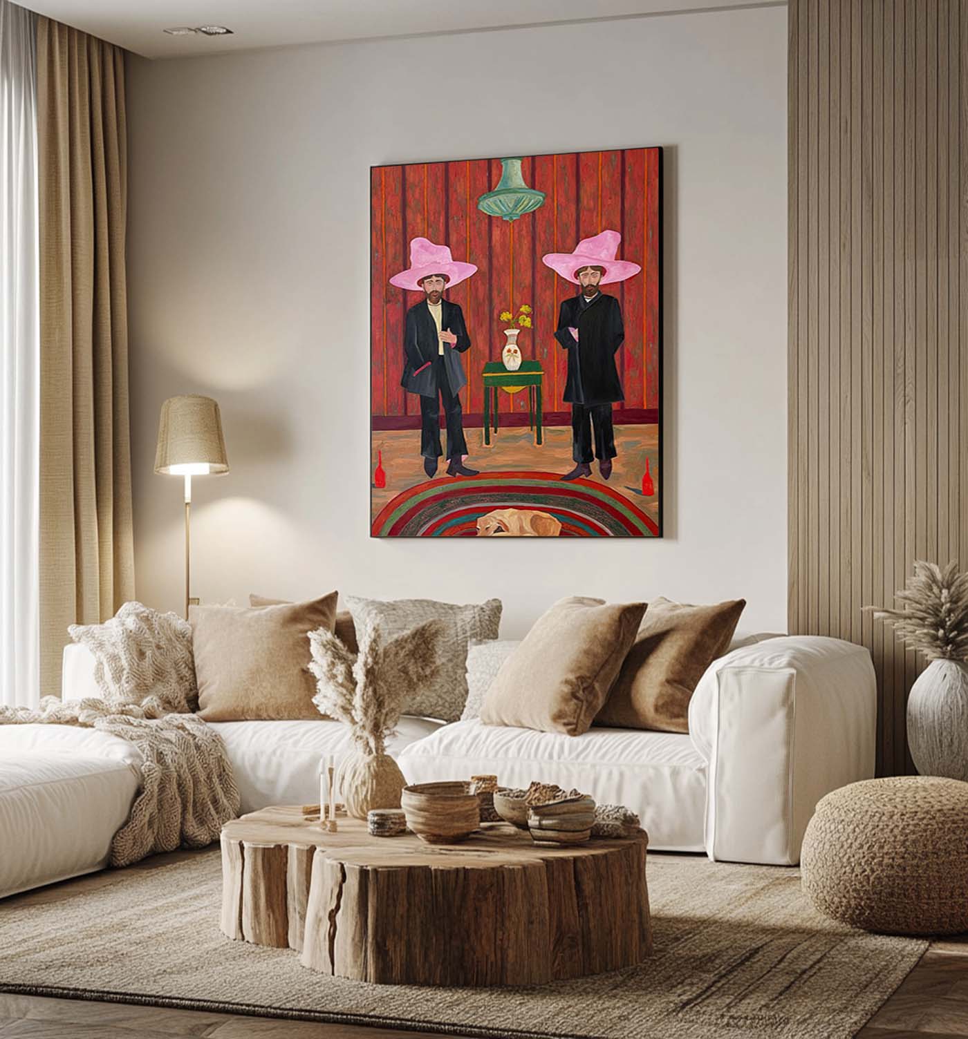 Two Red hat figure painting Figure abstract painting, figure face art, red hat figure abstract painting