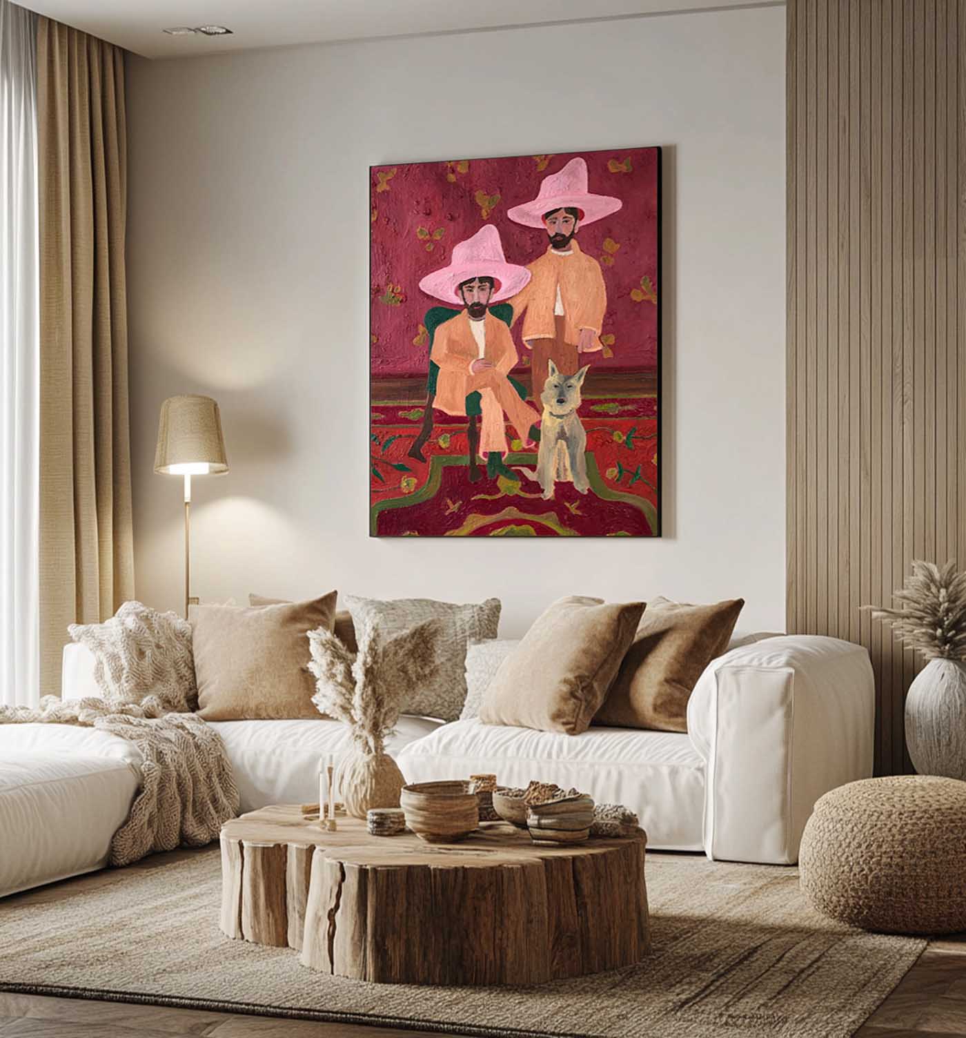 Two Red hat figure painting Figure abstract painting, figure face art, red hat figure abstract painting