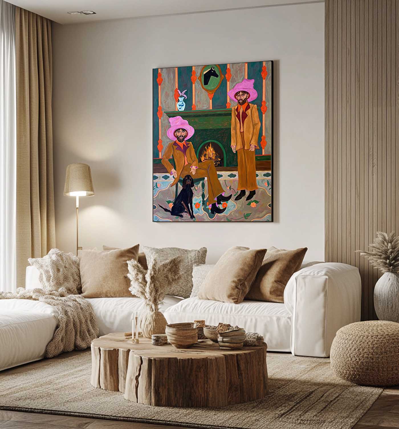 Figure abstract painting Two Red hat figure painting figure face art, red hat figure abstract painting