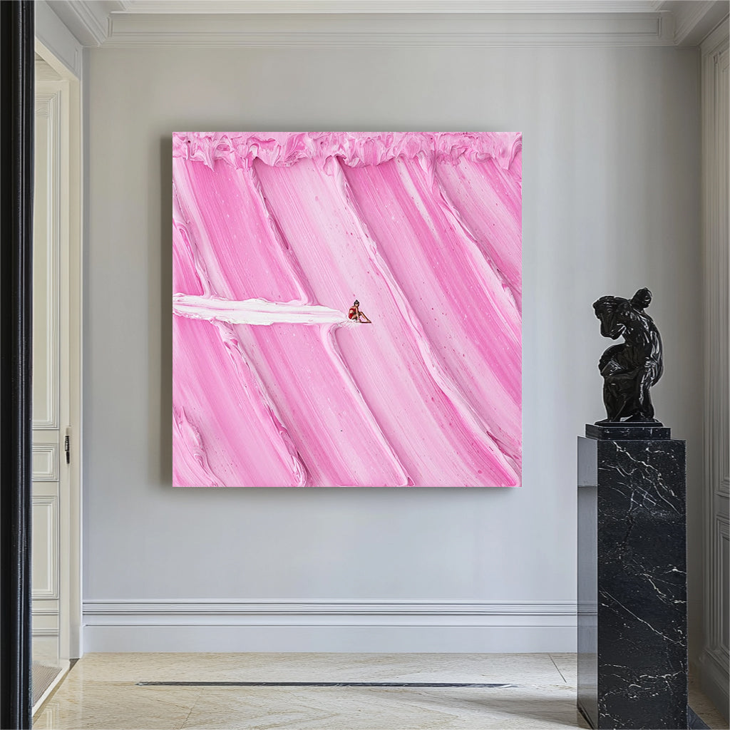 Large pink textured Abstract Painting pink Surf Painting pink swimming painting holiday leisure painting