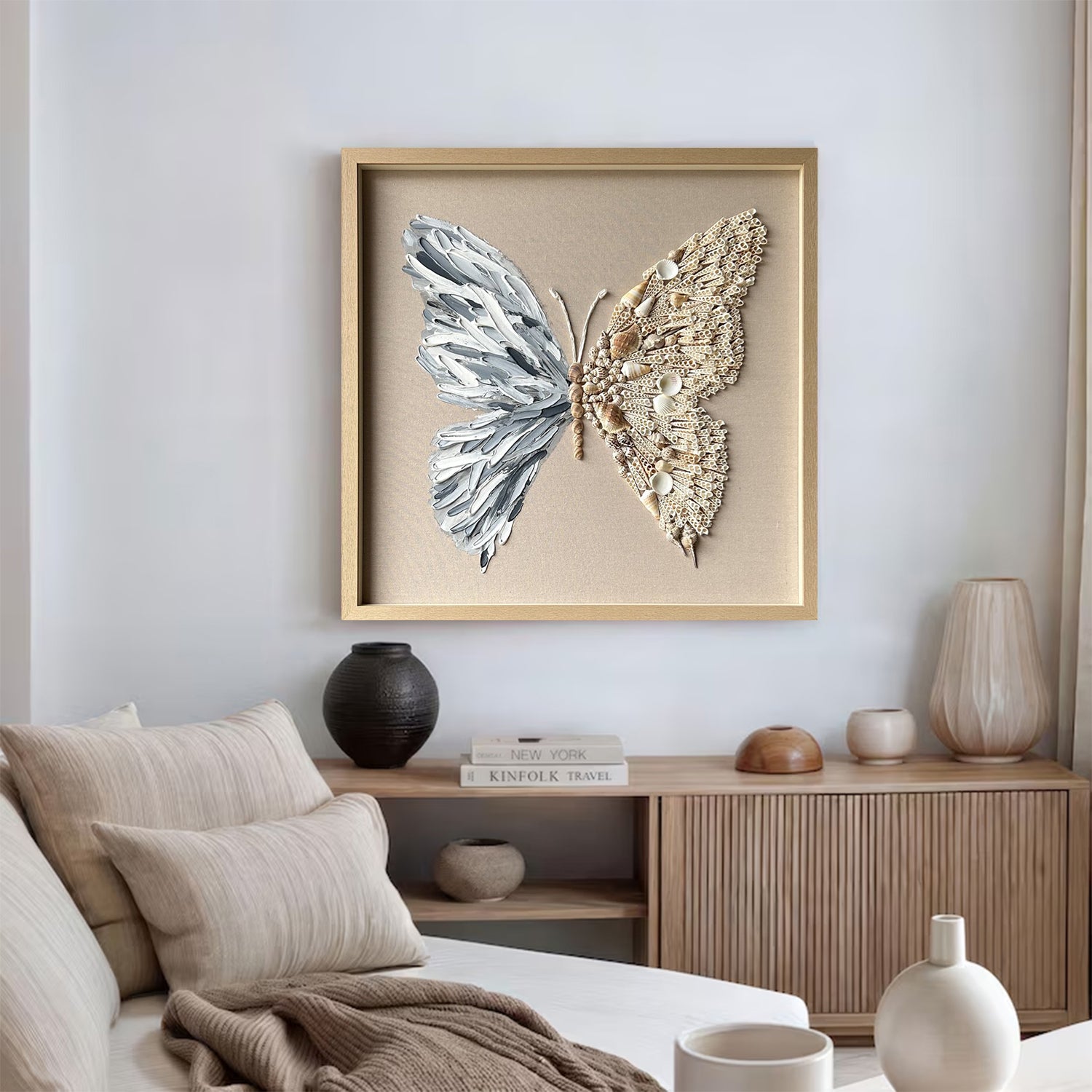 butterfly wall art Shell decor painting butterfly painting shell decor art