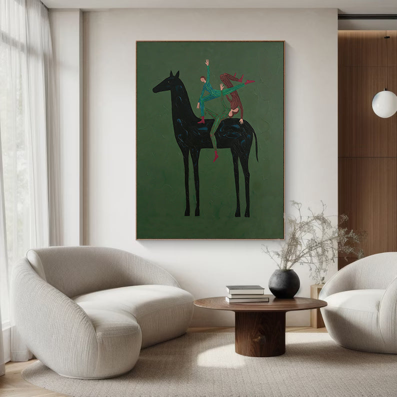 Abstract Horse Painting - Equestrian Wall Art Minimalist Horse Decor