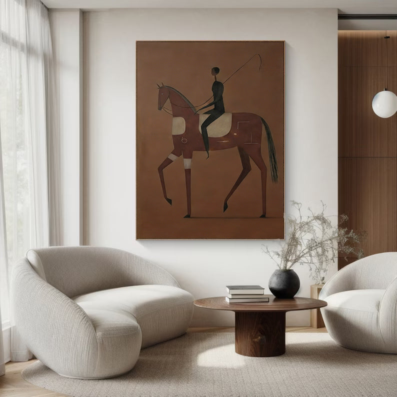 Abstract Horse and Rider Painting Modern Minimalist Equestrian Wall Art