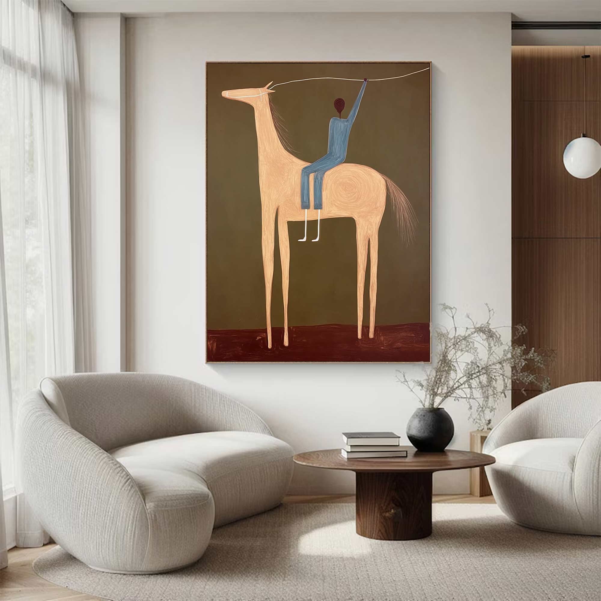 Surreal Horse Art Painting Figure & Horse Painting Modern Folk Art Horse & Rider