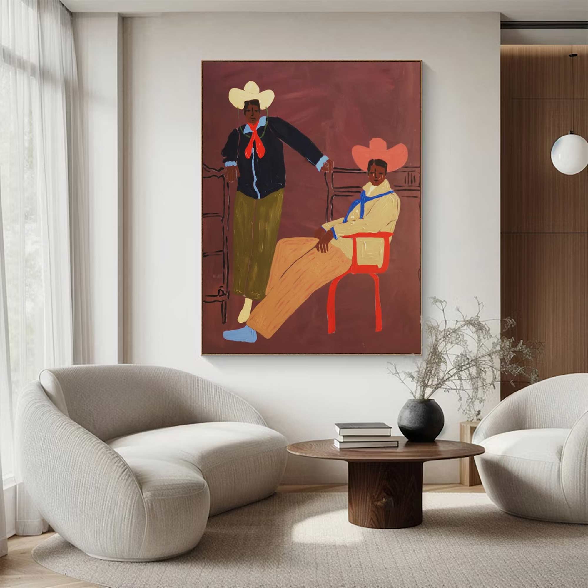 contemporary folk style male figure duo art Vintage Fashion Art