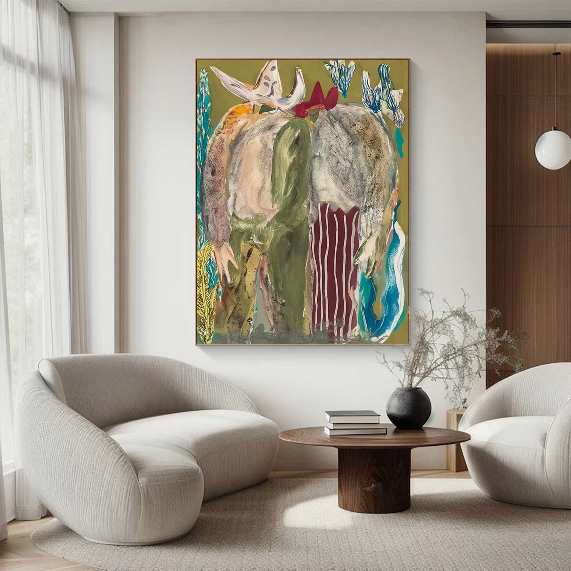 Retro Portrait Art Contemporary Folk Painting Bold Color Figurative Art