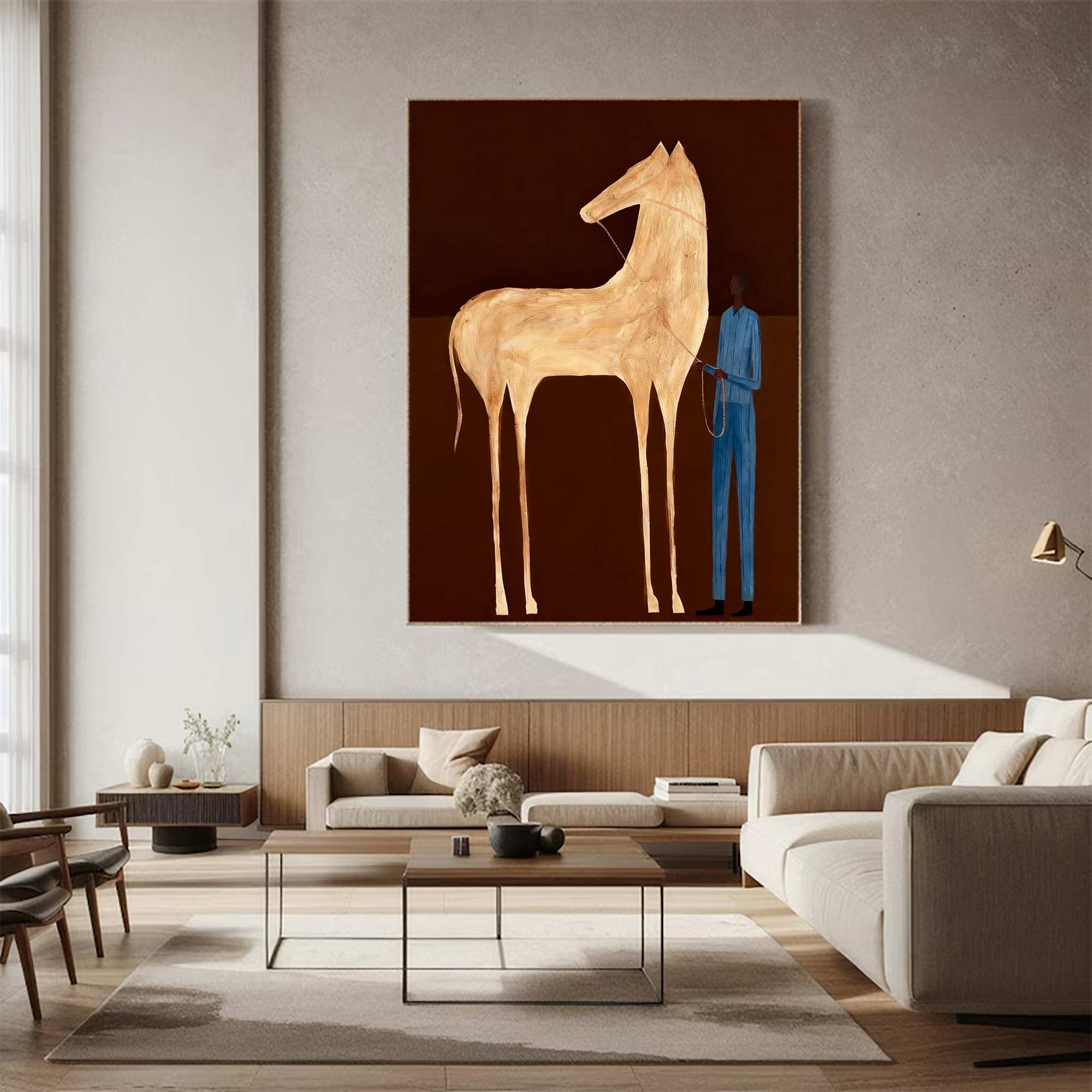 Surreal Horse Art Painting Horse Painting Modern Folk Art Horse & Rider
