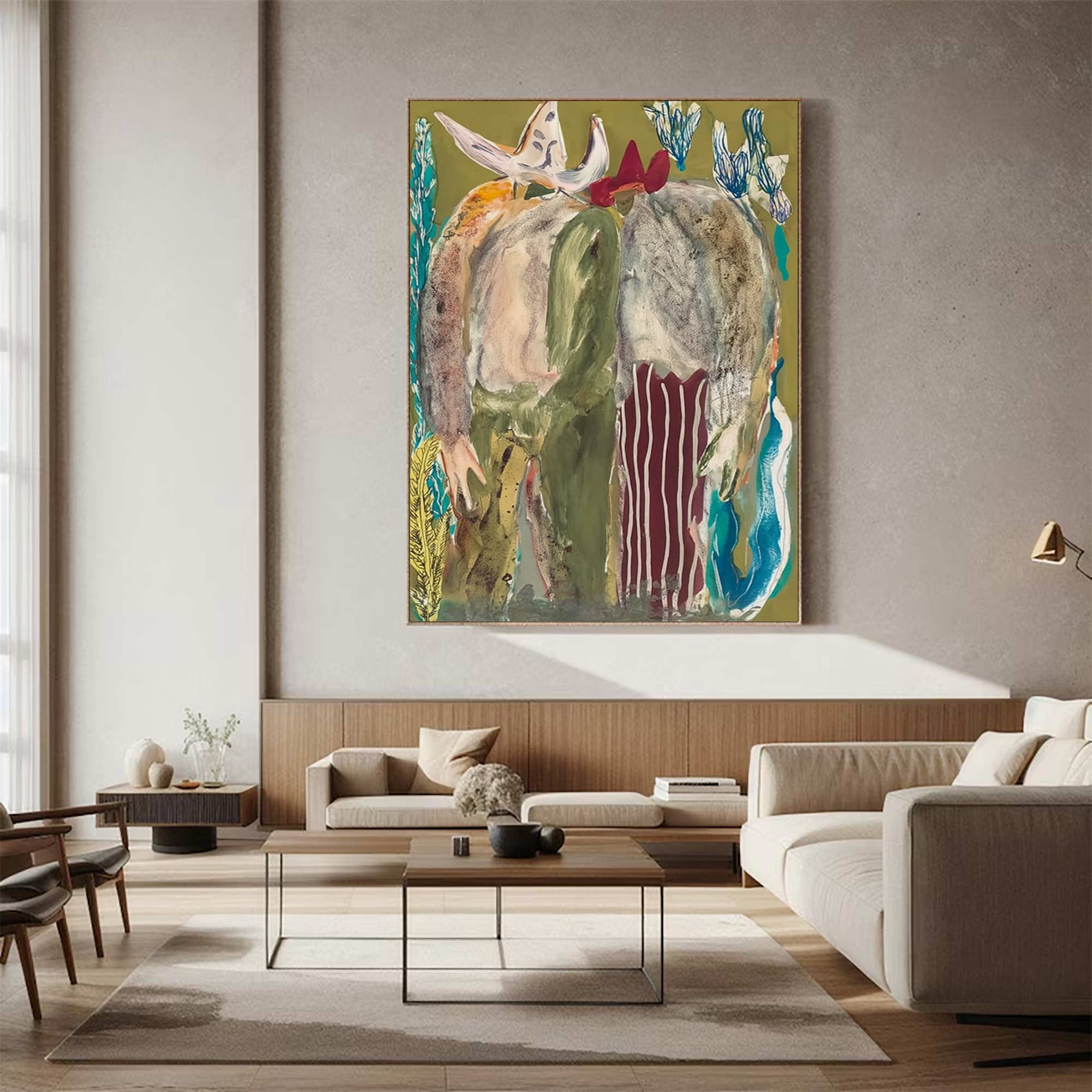 Retro Portrait Art Contemporary Folk Painting Bold Color Figurative Art