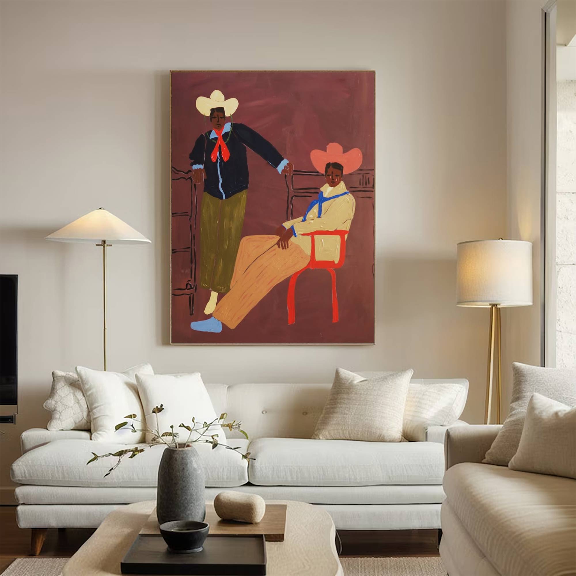 contemporary folk style male figure duo art Vintage Fashion Art