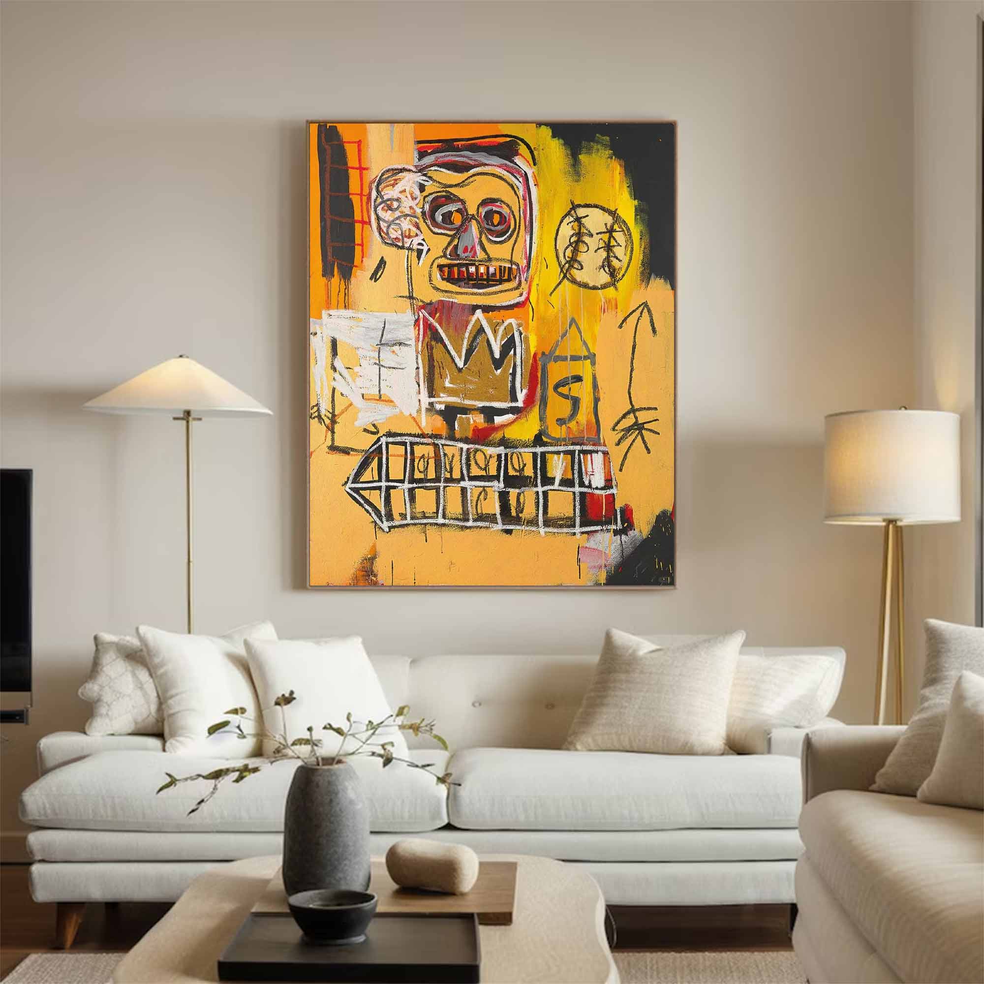 Basquiat style painting Colorful abstract art Basquiat style yellow abstract art