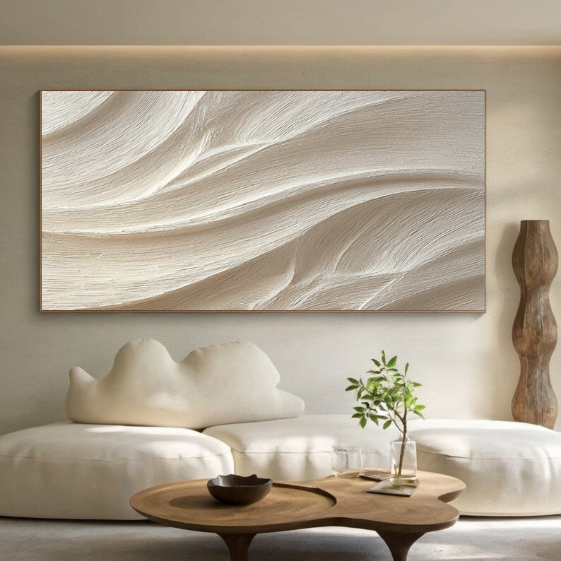 Cream White Sculptured art Wood carving wall art Textured Wall Decor
