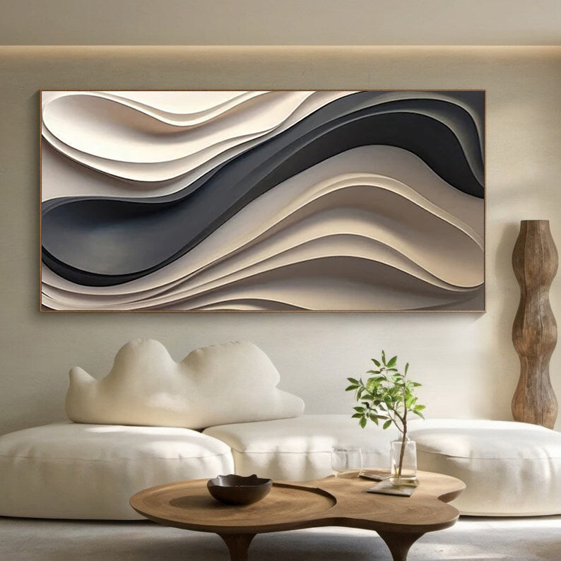 Hand-Painted Wood Carving Wall Art: Abstract 3D Textured Sculpture
