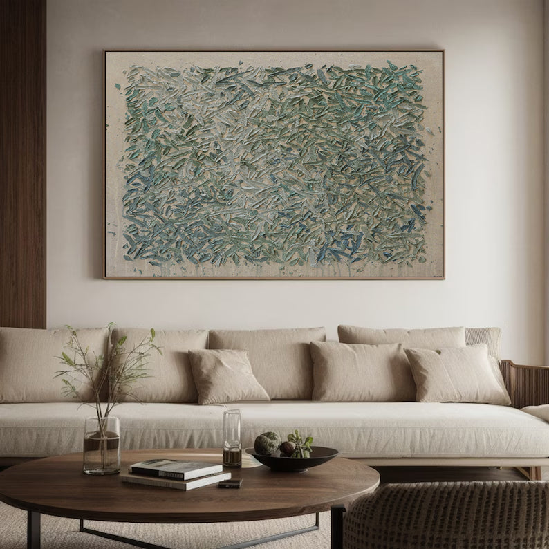 Green wall art Green textured wall art Large Green abstract painting