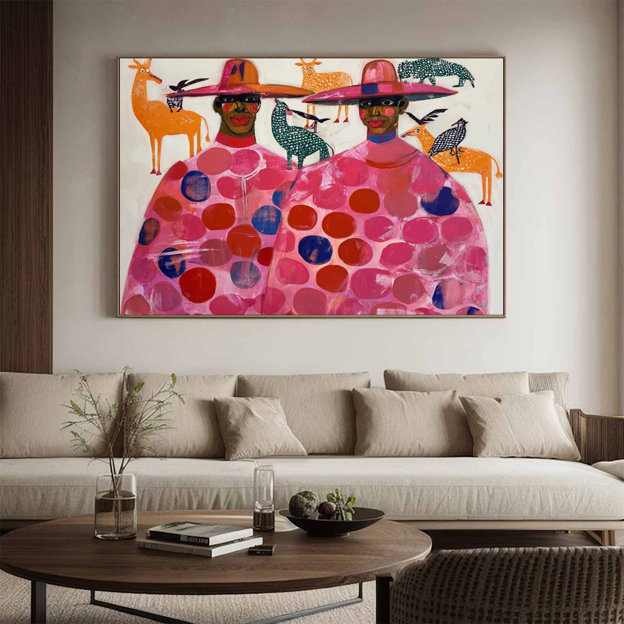 Abstract colorful people painting contemporary figure art Pink figure painting