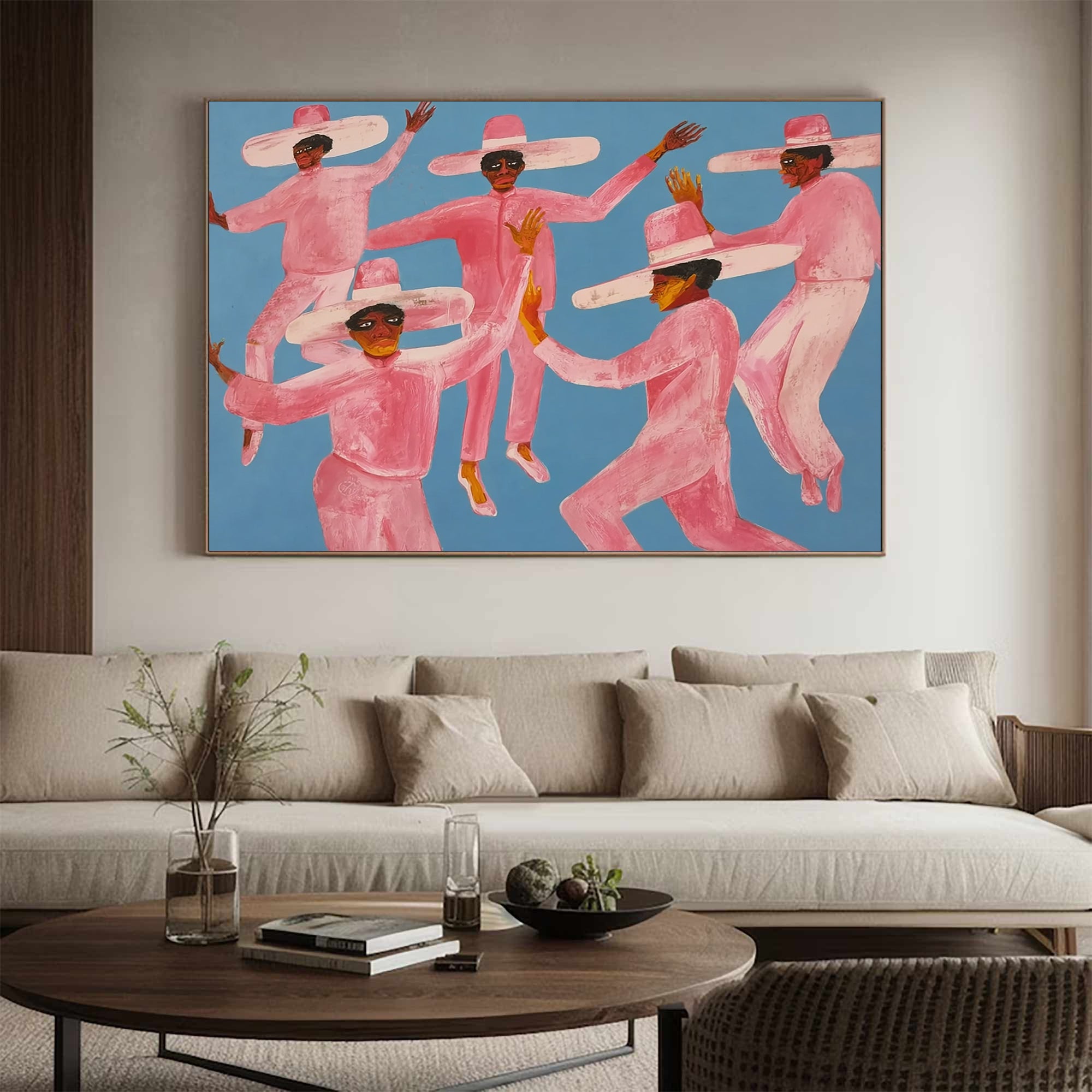 pink suit figure Abstract painting colorful hat people painting
