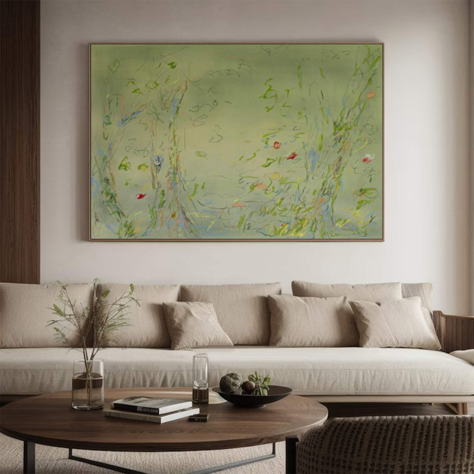 Green plant painting, green graffiti art, green flower painting