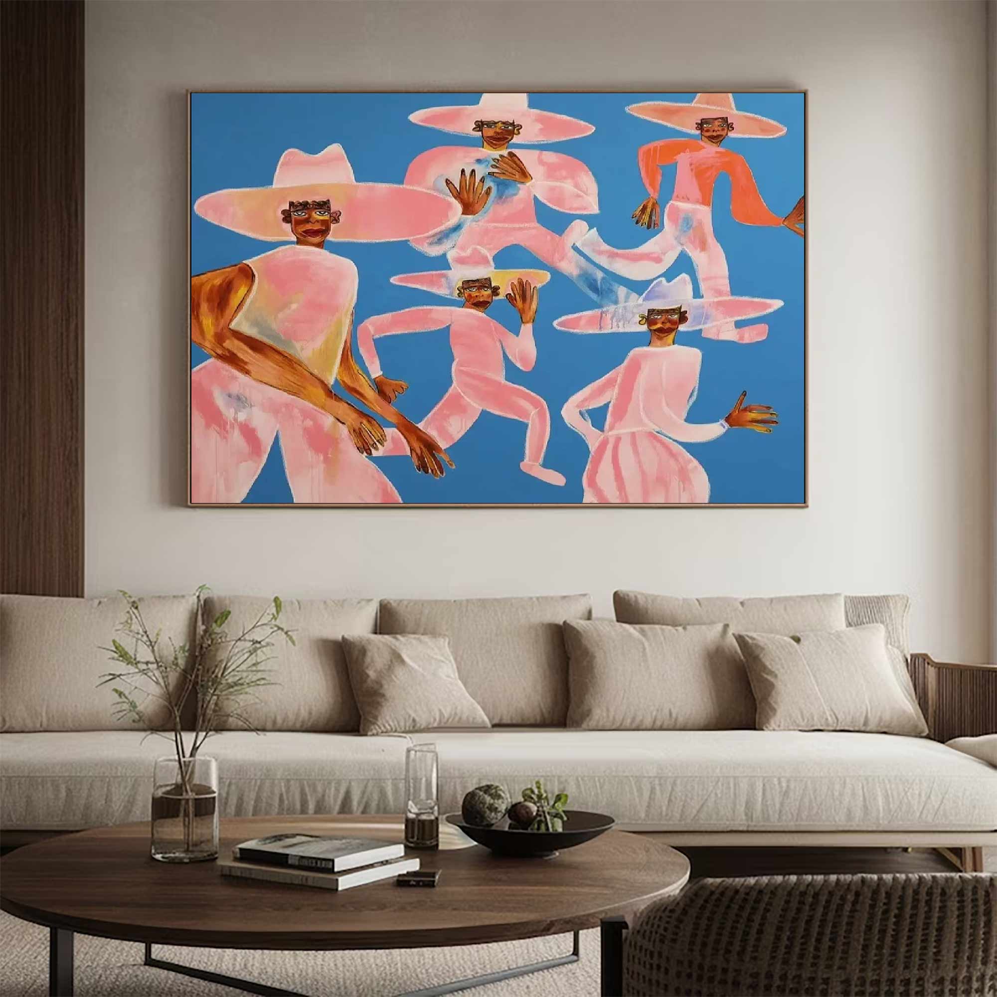 Vibrant contemporary figure art Abstract colorful hat people painting