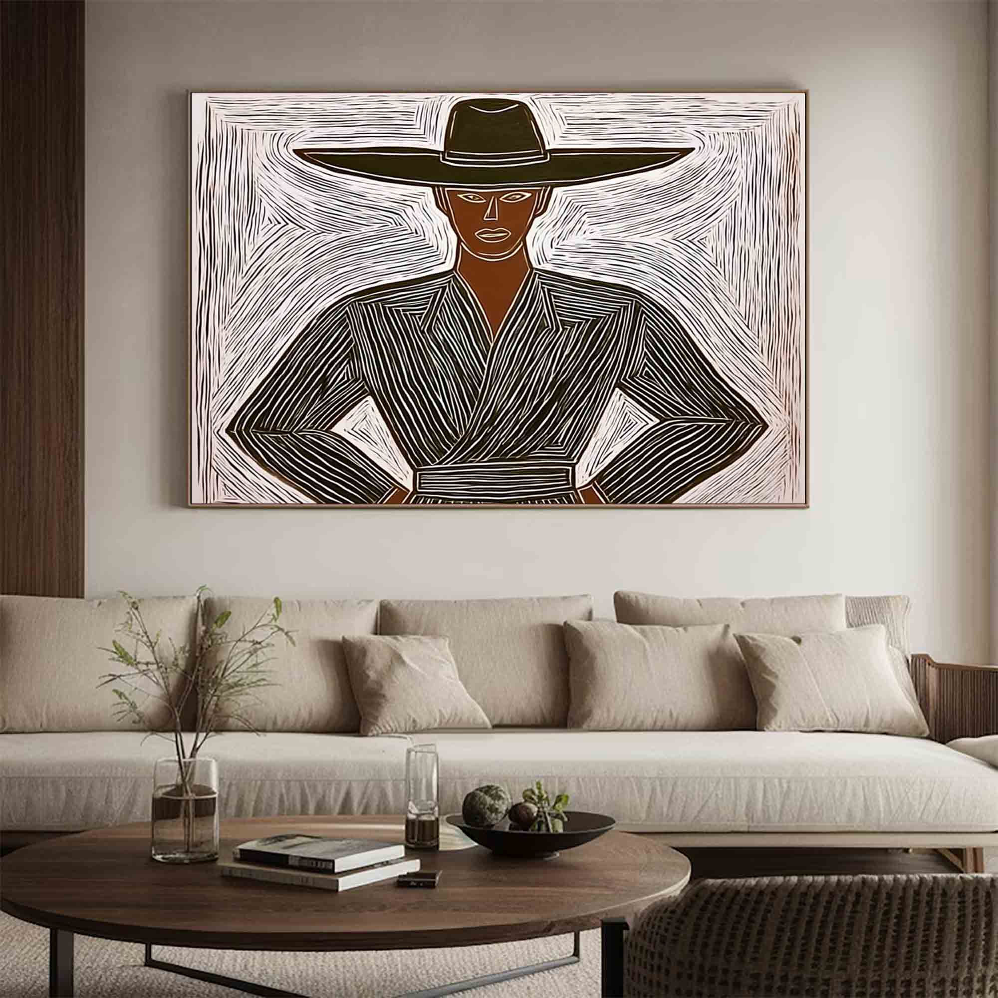 Abstract cowboy wall art Large Minimalist character abstract painting