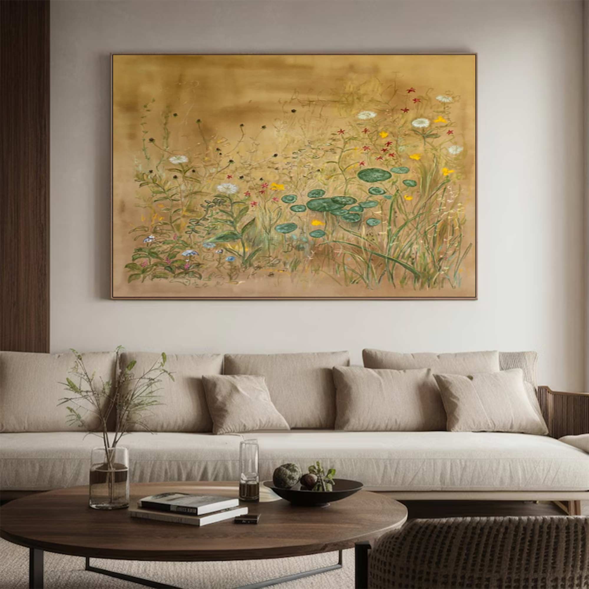 Earth toned flower painting Green plant painting, green graffiti art