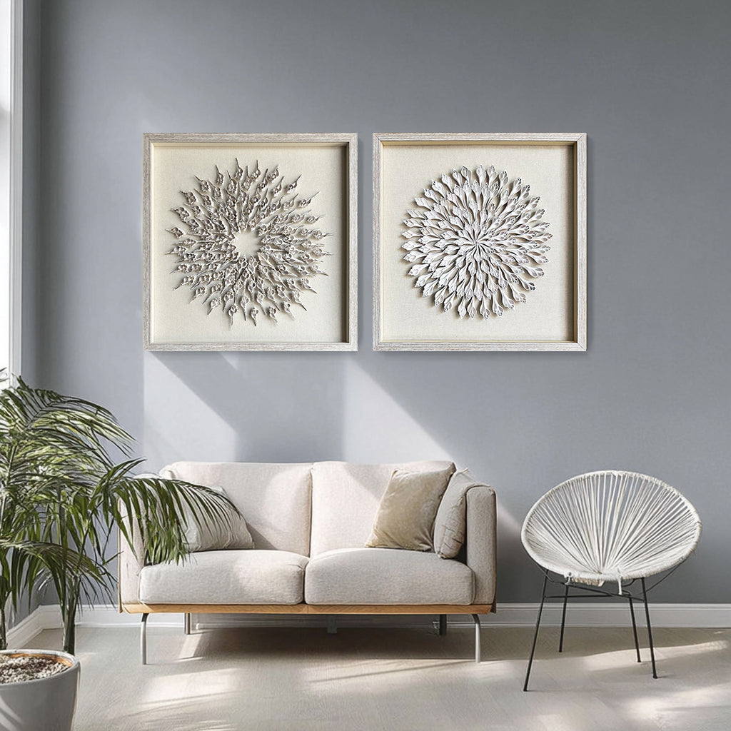 Set of 2 Shell painting,sea shell art decor Set of 2 shell wall decor