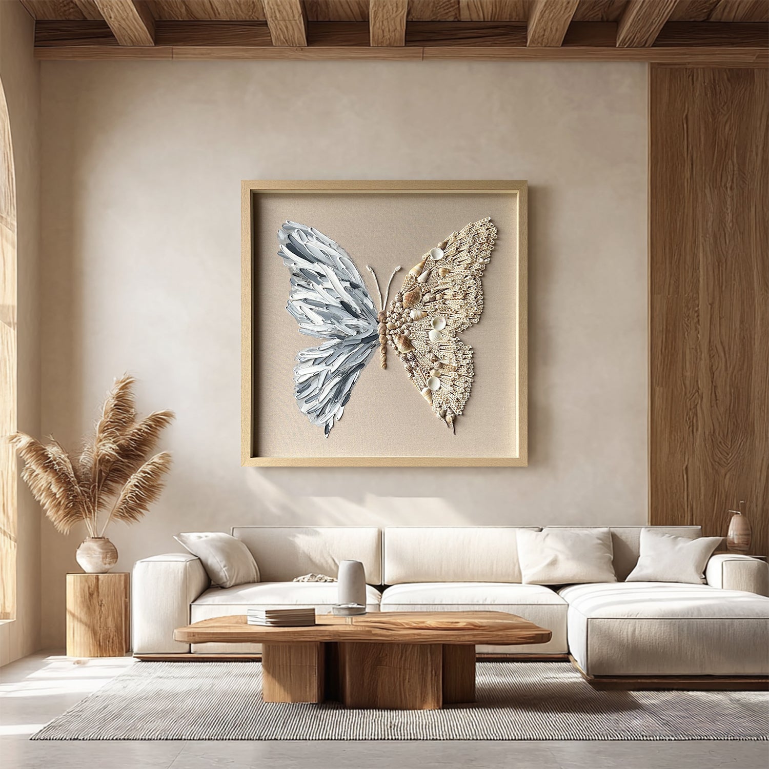 butterfly wall art Shell decor painting butterfly painting shell decor art